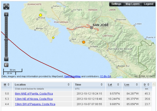 Costarica earthquakes